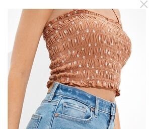 American Eagle Outfitters Tan Smocked Crop Top